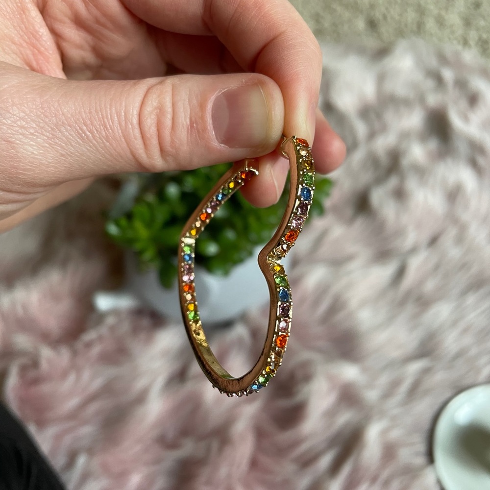 Multicolor Rhinestone Heart Statement Earrings - Picture 2 of 16